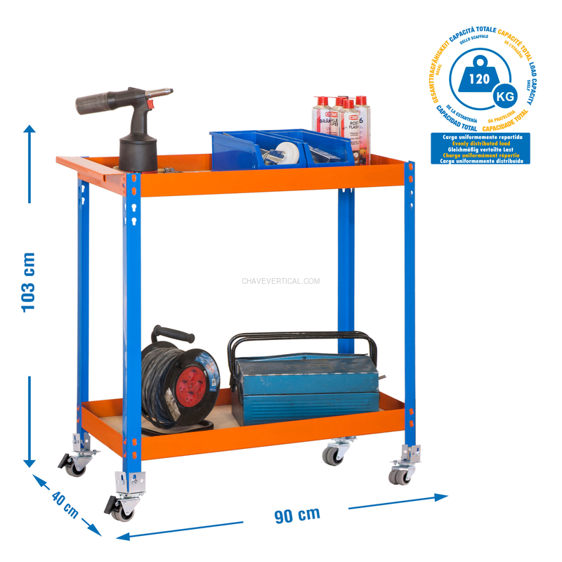 Bancada de Trabalho SIMONWORK WAGON 2/400 Aglomerado AZUL/Laranja/Madeira - 1030 x 900 x 400 mm