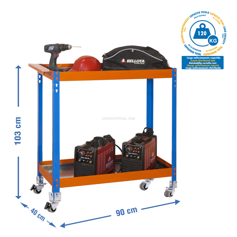 Bancada de Trabalho SIMONWORK WAGON 2/400 METALIC AZUL/Laranja/Galvanizado - 1030 x 900 x 400 mm