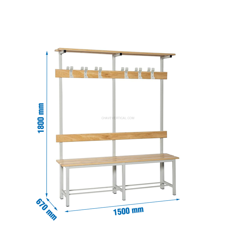 Banco de Vestiário SIMONBENCH Desmontado Duplo Com Prateleira 12/1500 - 1800 x 1500 x 670 mm
