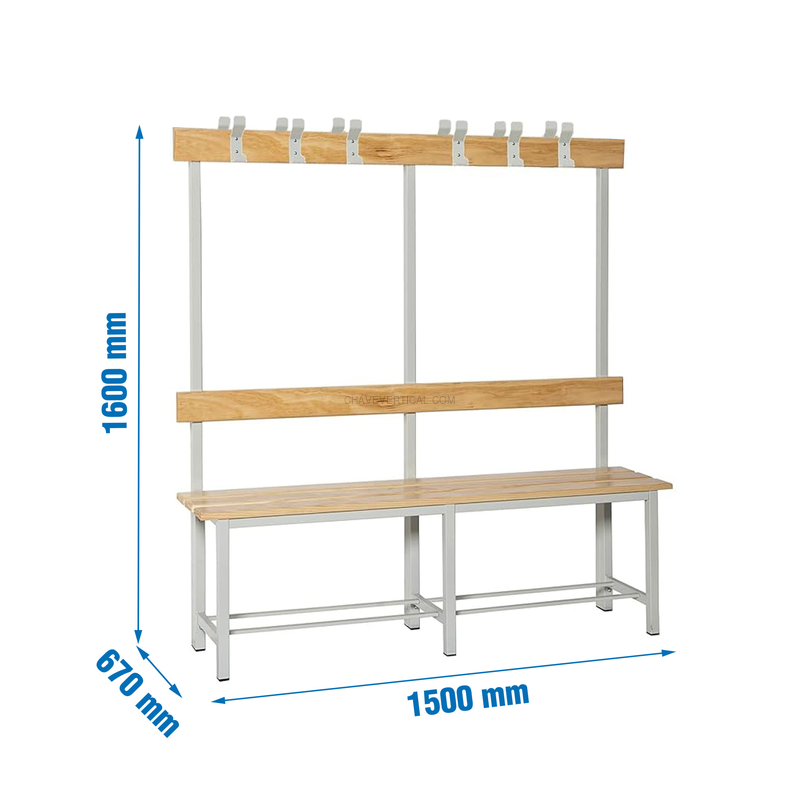 Banco de Vestiário SIMONBENCH Desmontado Duplo Sem Prateleira 12/1500 - 1500 x 1600 x 670 mm