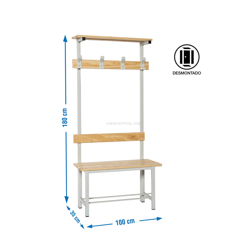 Banco de Vestiário SIMONBENCH Desmontado SIMPLE Com Prateleira 4/1000 - 1800 x 1000 x 350 mm
