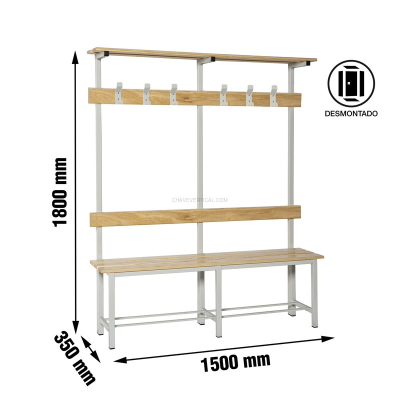 Banco de Vestiário SIMONBENCH Desmontado SIMPLE Com Prateleira 6/1500 - 1500 x 1800 x 350 mm