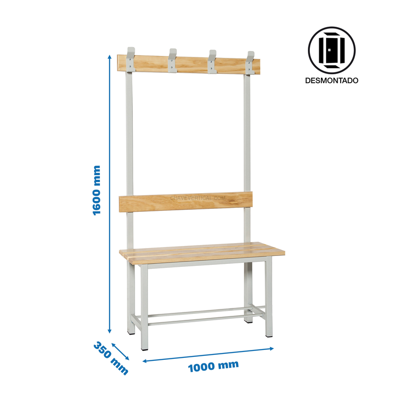 Banco de Vestiário SIMONBENCH Desmontado SIMPLE Sem Prateleira 4/1000 - 1000 x 1600 x 350 mm