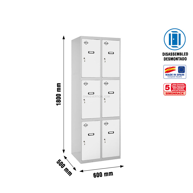 Cacifo Metálico SIMONLOCKER Desmontado 3 PUERTAS 2/6 300 (600) Cinzento/Branco - 1800 x 600 x 500 mm