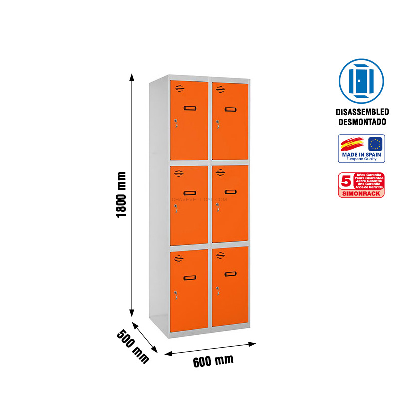 Cacifo Metálico SIMONLOCKER Desmontado 3 PUERTAS 2/6 300 (600) Cinzento/NA - 1800 x 600 x 500 mm