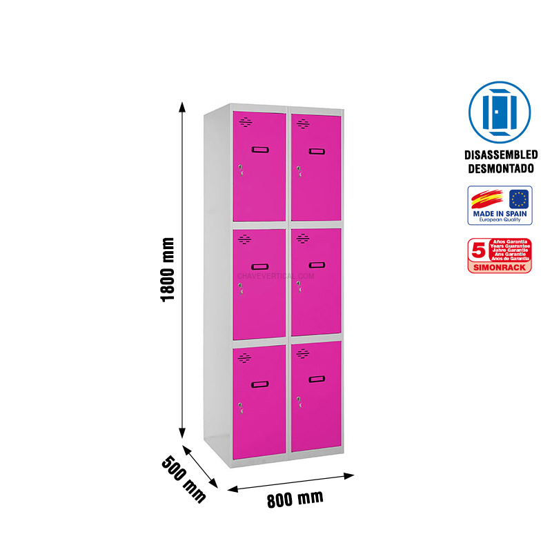 Cacifo Metálico SIMONLOCKER Desmontado 3 PUERTAS 2/6 400 (800) Cinzento/RS - 1800 x 800 x 500 mm