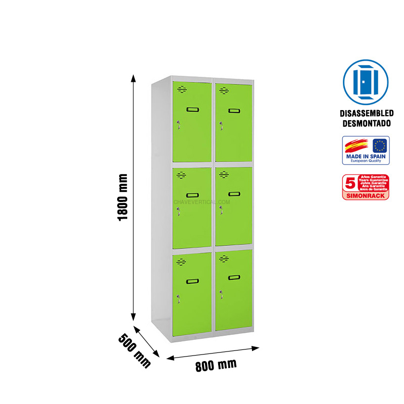 Cacifo Metálico SIMONLOCKER Desmontado 3 PUERTAS 2/6 400 (800) Cinzento/VE - 1800 x 800 x 500 mm