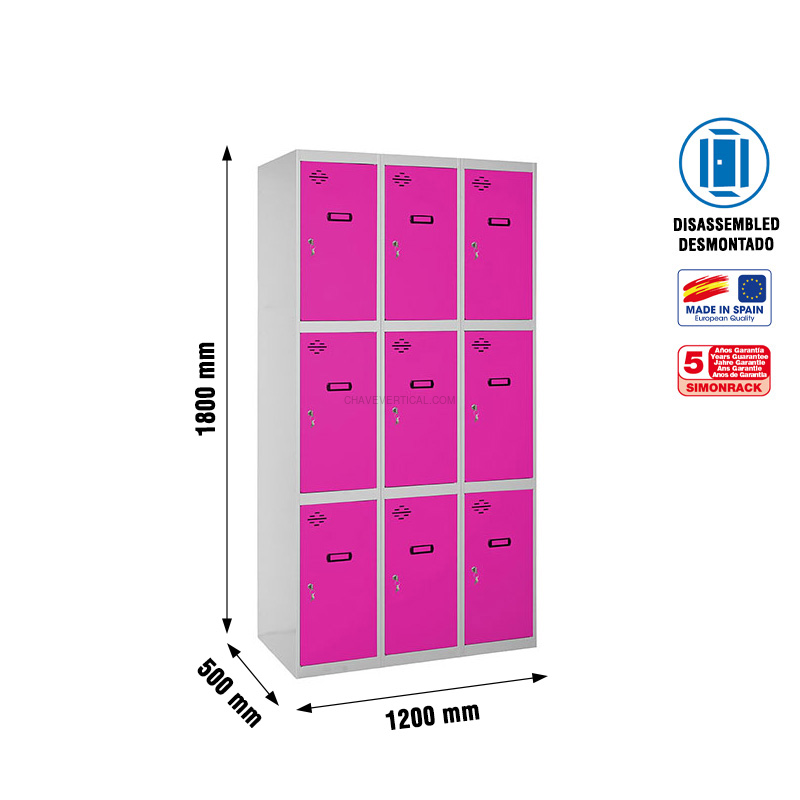 Cacifo Metálico SIMONLOCKER Desmontado 3 PUERTAS 3/9 400 (1200) Cinzento/RS - 1800 x 1200 x 500 mm