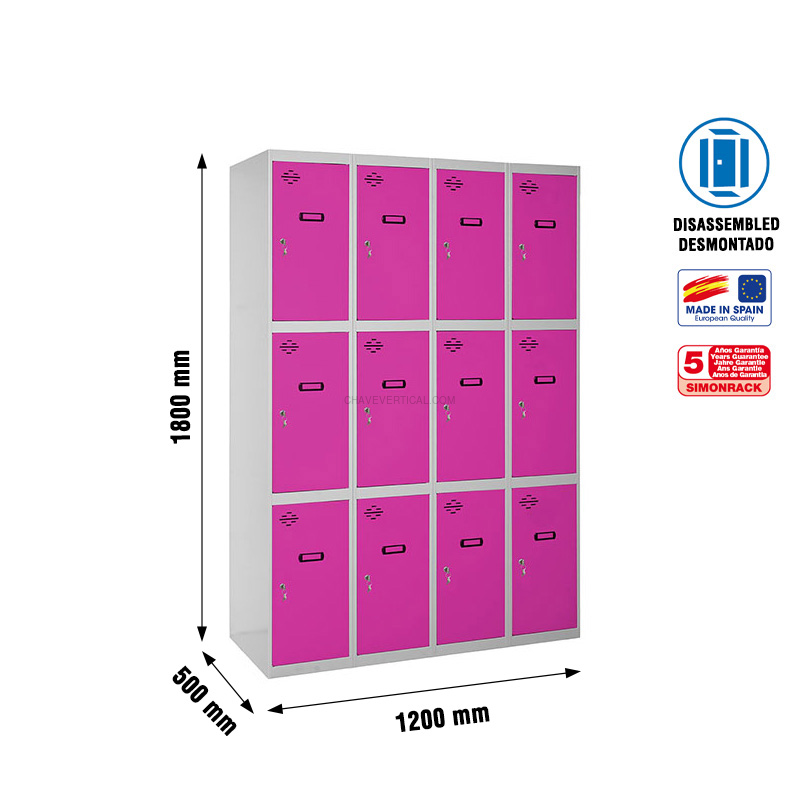 Cacifo Metálico SIMONLOCKER Desmontado 3 PUERTAS 4/12 300 (1200) Cinzento/RS - 1800 x 1200 x 500 mm