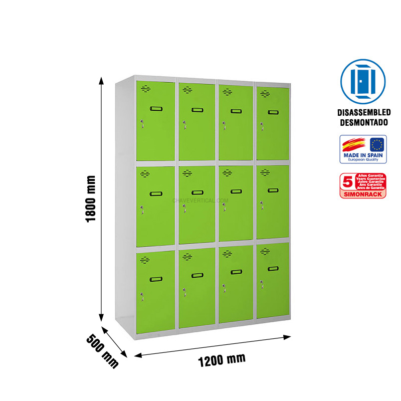 Cacifo Metálico SIMONLOCKER Desmontado 3 PUERTAS 4/12 300 (1200) Cinzento/VE - 1800 x 1200 x 500 mm