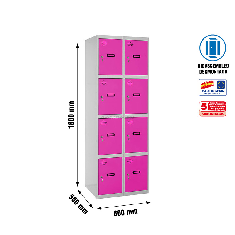 Cacifo Metálico SIMONLOCKER Desmontado 4 PUERTAS 2/8 300 (600) Cinzento/RO - 1800 x 600 x 500 mm