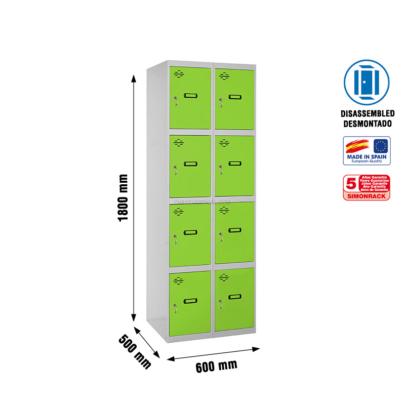 Cacifo Metálico SIMONLOCKER Desmontado 4 PUERTAS 2/8 300 (600) Cinzento/VE - 1800 x 600 x 500 mm