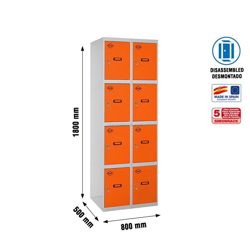 Cacifo Metálico SIMONLOCKER Desmontado 4 PUERTAS 2/8 400 (800) Cinzento/NA - 1800 x 800 x 500 mm