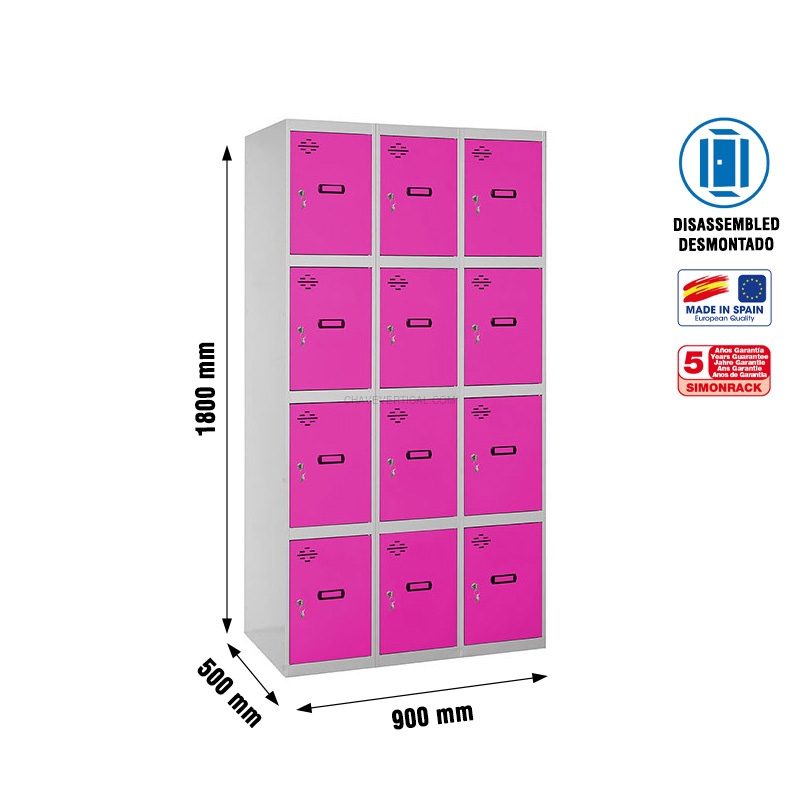 Cacifo Metálico SIMONLOCKER Desmontado 4 PUERTAS 3/12 300 (900) Cinzento/RO - 1800 x 900 x 500 mm