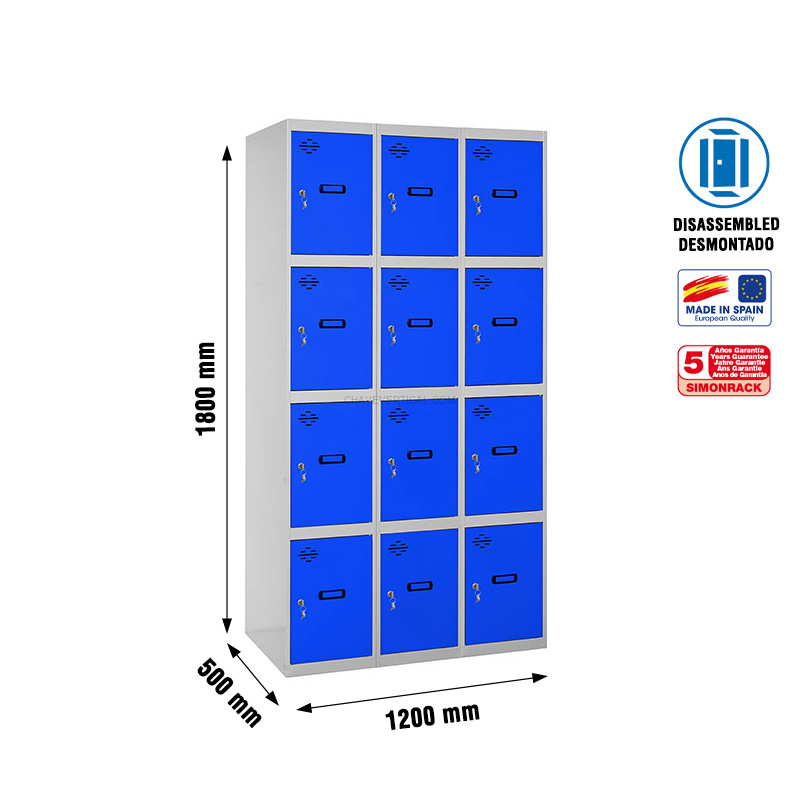 Cacifo Metálico SIMONLOCKER Desmontado 4 PUERTAS 3/12 400 (1200) Cinzento/Azul - 1800 x 1200 x 500 mm