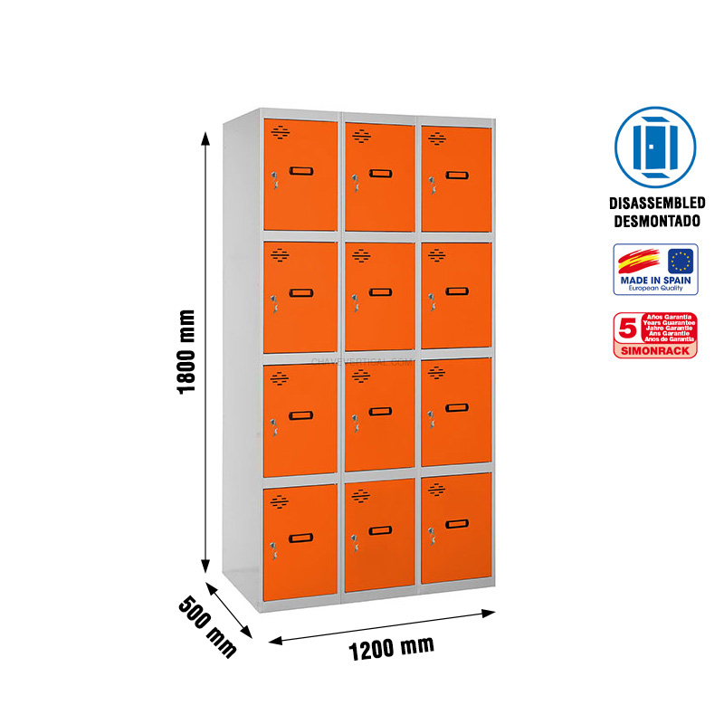 Cacifo Metálico SIMONLOCKER Desmontado 4 PUERTAS 3/12 400 (1200) Cinzento/NA - 1800 x 1200 x 500 mm