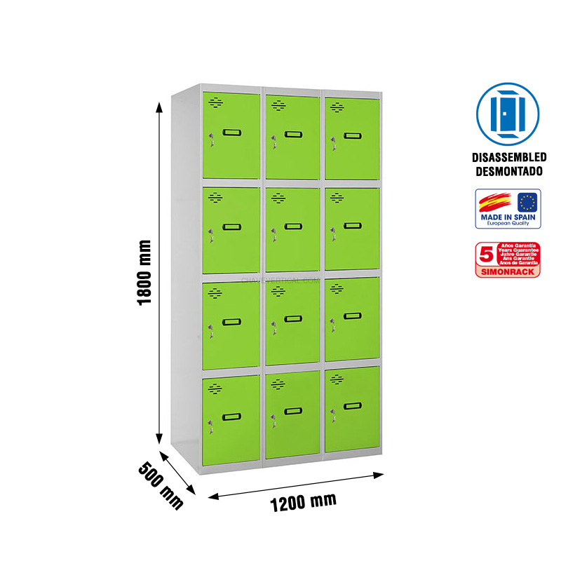 Cacifo Metálico SIMONLOCKER Desmontado 4 PUERTAS 3/12 400 (1200) Cinzento/VE - 1800 x 1200 x 500 mm