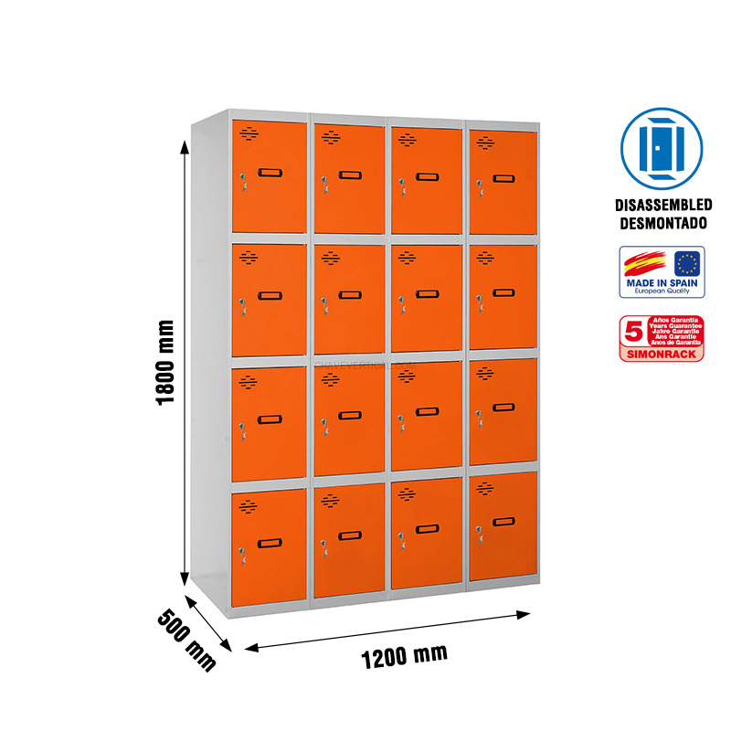 Cacifo Metálico SIMONLOCKER Desmontado 4 PUERTAS 4/16 300 (1200) Cinzento/NA - 1800 x 1200 x 500 mm