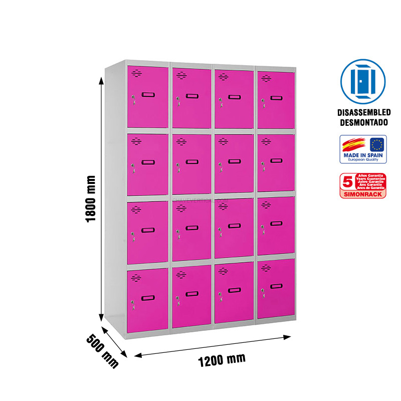Cacifo Metálico SIMONLOCKER Desmontado 4 PUERTAS 4/16 300 (1200) Cinzento/RO - 1800 x 1200 x 500 mm