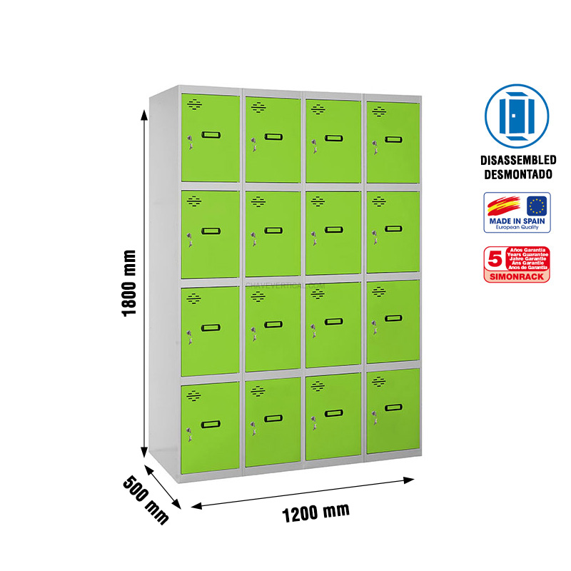 Cacifo Metálico SIMONLOCKER Desmontado 4 PUERTAS 4/16 300 (1200) Cinzento/VE - 1800 x 1200 x 500 mm