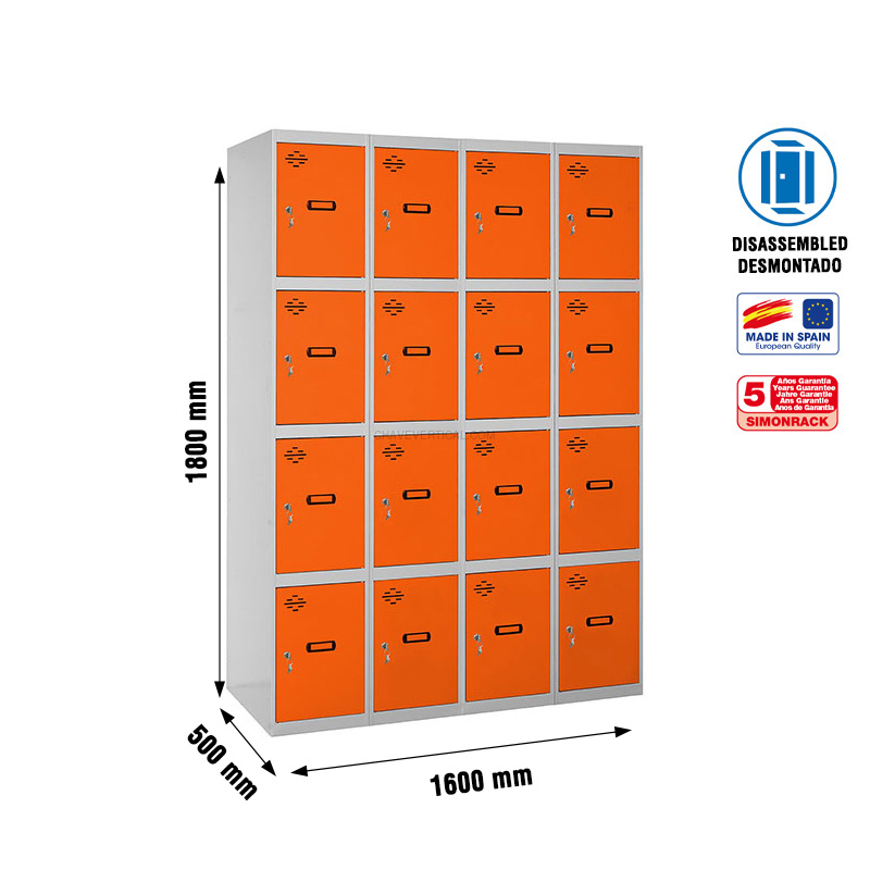 Cacifo Metálico SIMONLOCKER Desmontado 4 PUERTAS 4/16 400 (1600) Cinzento/NA - 1800 x 1600 x 500 mm