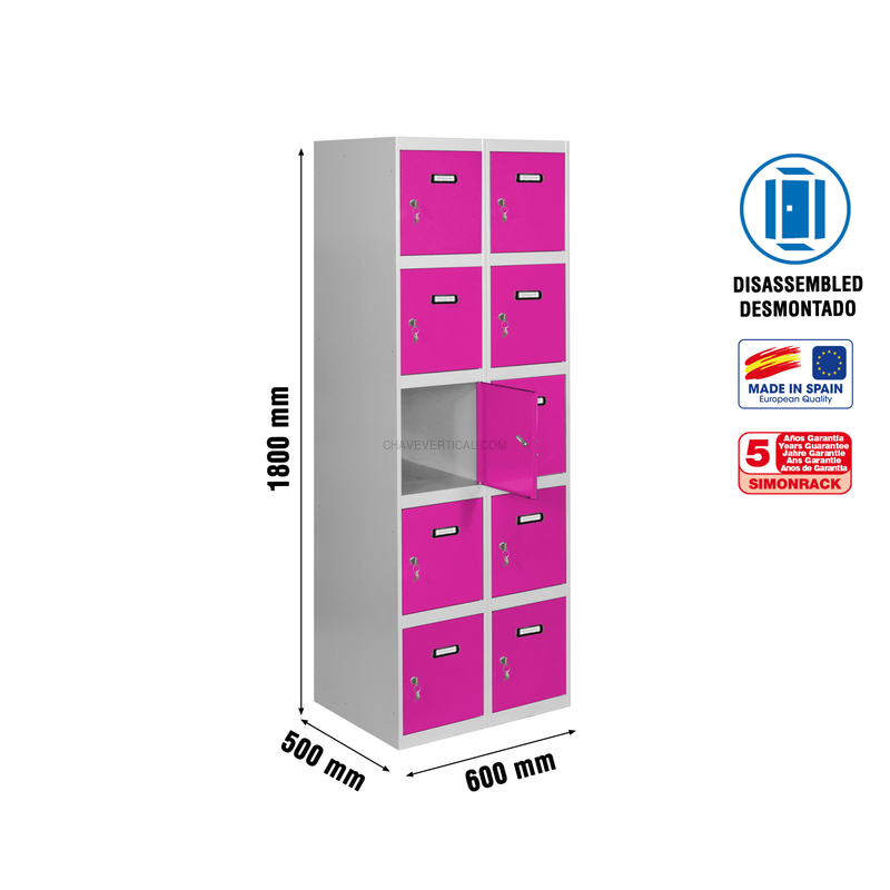 Cacifo Metálico SIMONLOCKER Desmontado 5 PUERTAS 2/10 300 (600) Cinzento/RO - 1800 x 600 x 500 mm