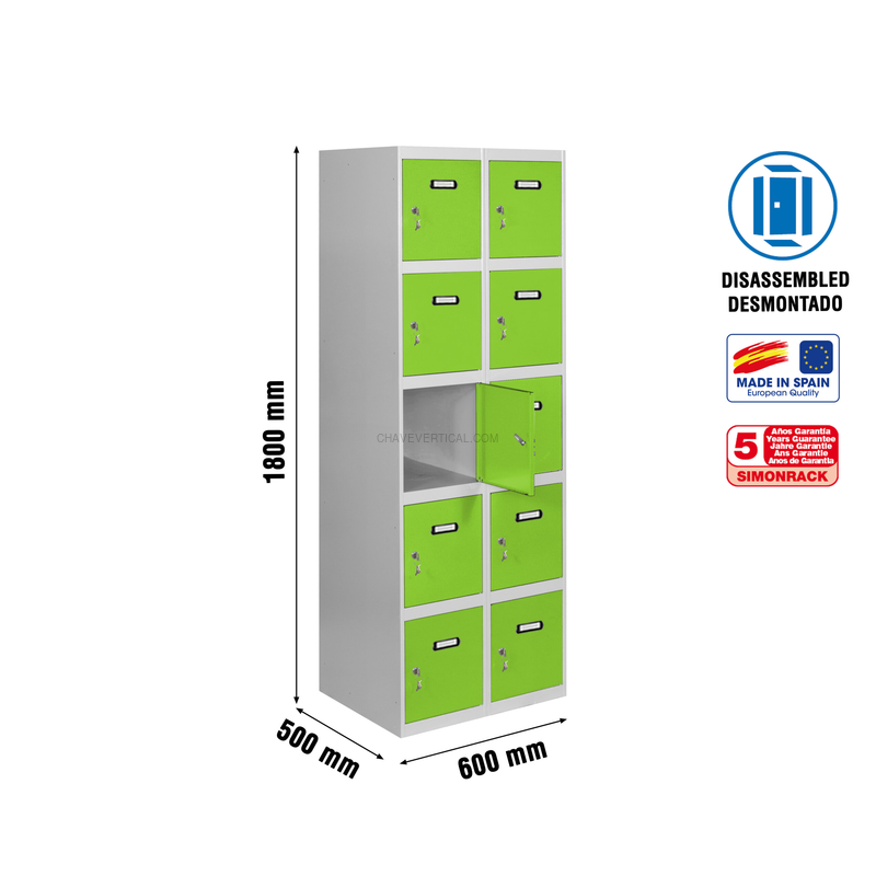 Cacifo Metálico SIMONLOCKER Desmontado 5 PUERTAS 2/10 300 (600) Cinzento/VE - 1800 x 600 x 500 mm