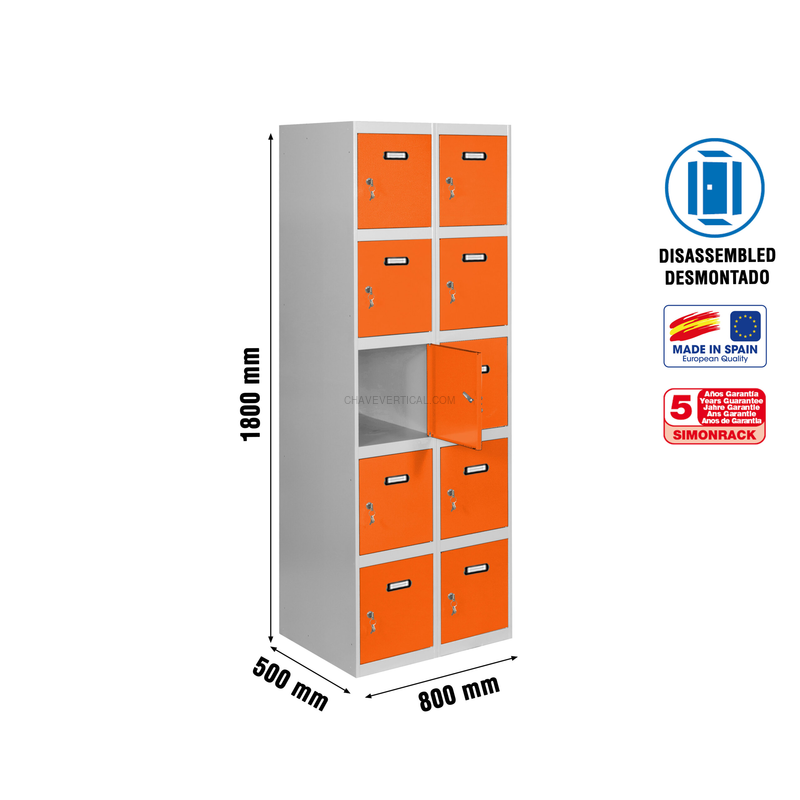 Cacifo Metálico SIMONLOCKER Desmontado 5 PUERTAS 2/10 400 (800) Cinzento/NA - 1800 x 800 x 500 mm