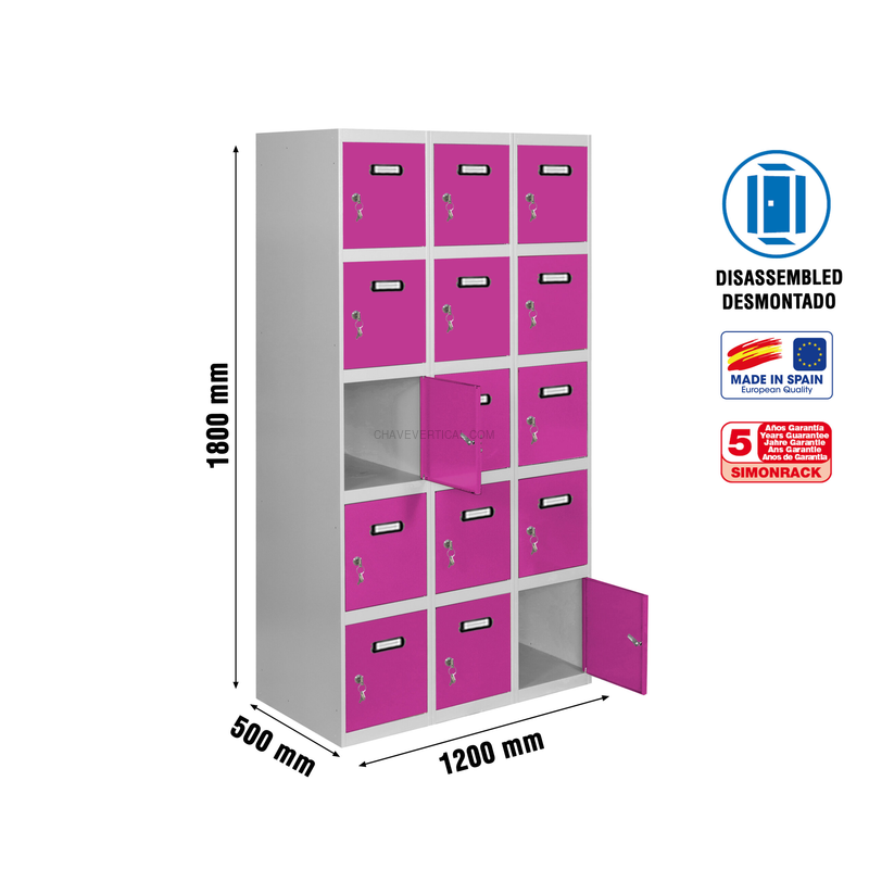 Cacifo Metálico SIMONLOCKER Desmontado 5 PUERTAS 3/15 400 (1200) Cinzento/RS - 1800 x 1200 x 500 mm