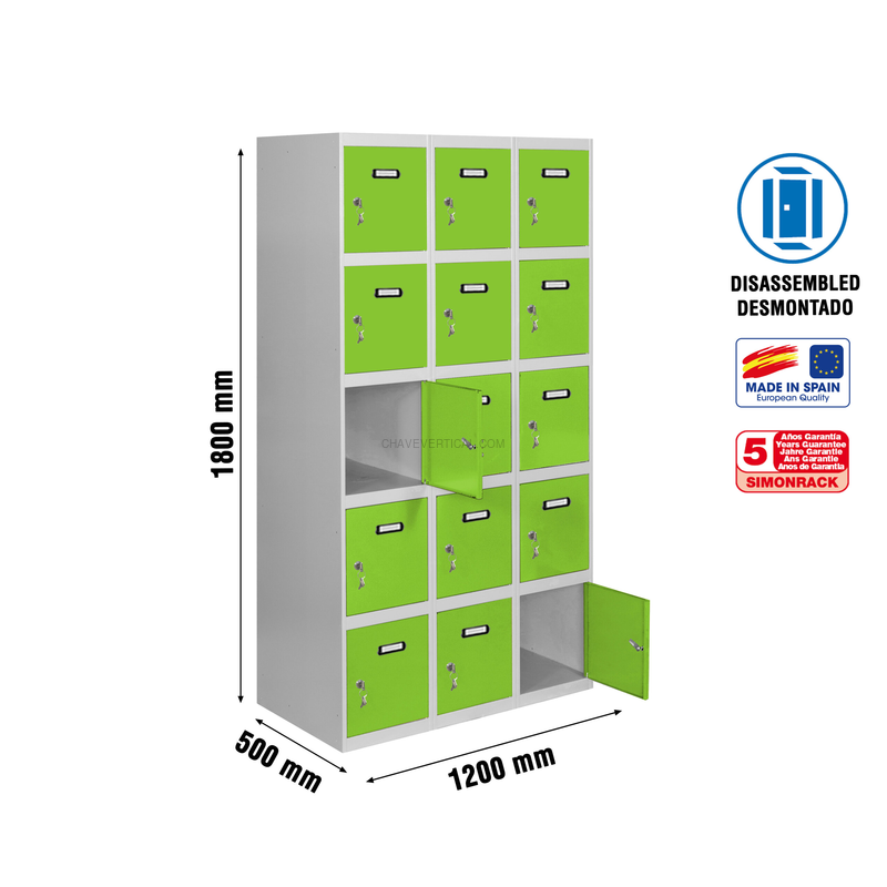 Cacifo Metálico SIMONLOCKER Desmontado 5 PUERTAS 3/15 400 (1200) Cinzento/VE - 1800 x 1200 x 500 mm