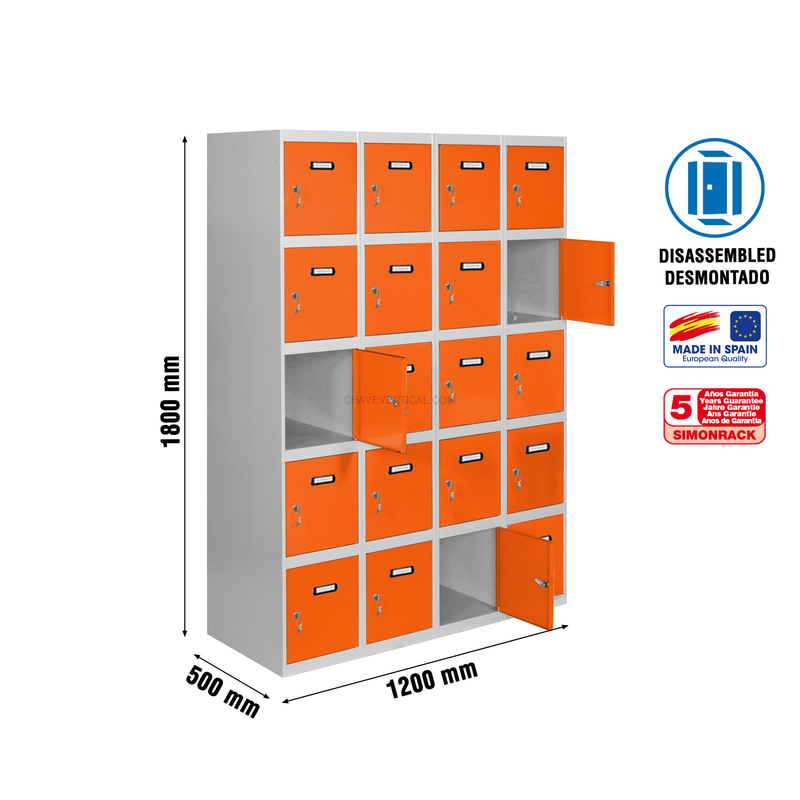 Cacifo Metálico SIMONLOCKER Desmontado 5 PUERTAS 4/20 300 (1200) Cinzento/NA - 1800 x 1200 x 500 mm