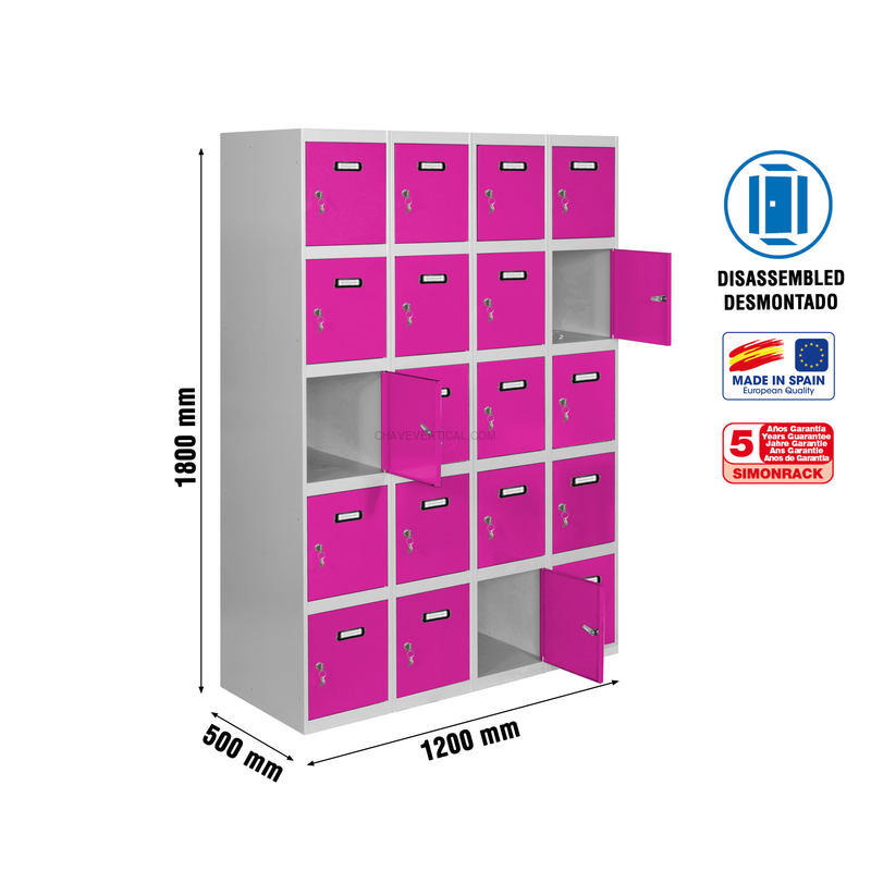 Cacifo Metálico SIMONLOCKER Desmontado 5 PUERTAS 4/20 300 (1200) Cinzento/RO - 1800 x 1200 x 500 mm