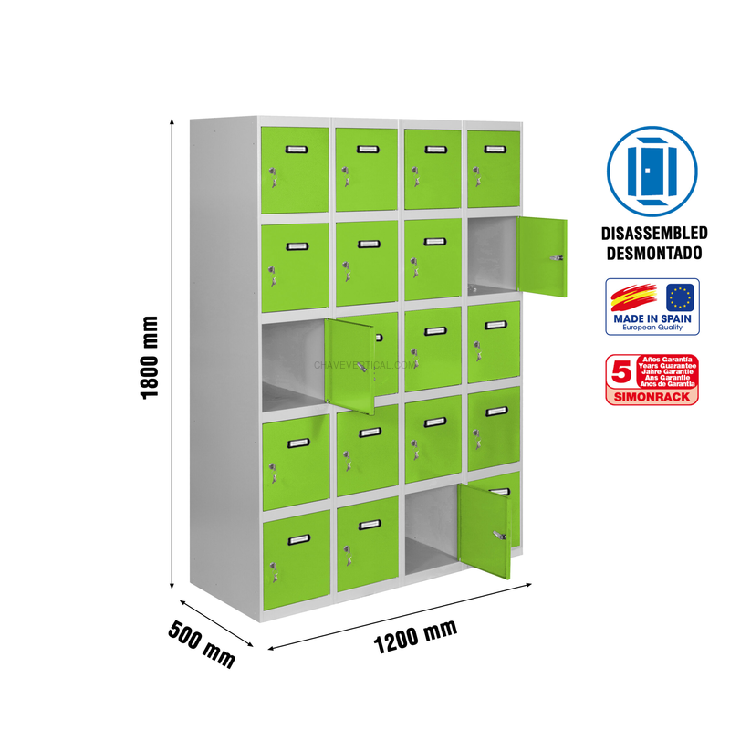 Cacifo Metálico SIMONLOCKER Desmontado 5 PUERTAS 4/20 300 (1200) Cinzento/VE - 1800 x 1200 x 500 mm