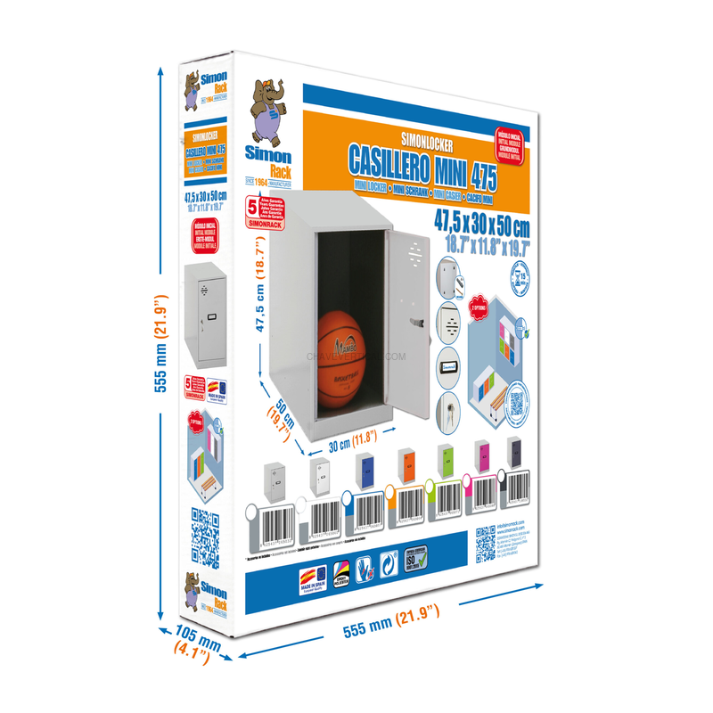 Cacifo Metálico SIMONLOCKER Desmontado MINI 475X300X500 + Pés Cinzento - 575 x 300 x 500 mm