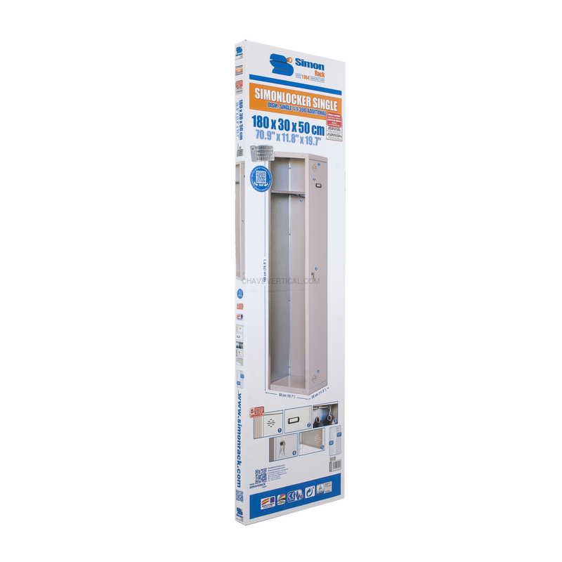 Cacifo Metálico SIMONLOCKER DIY Individual 1/1 300 ADDITIONAL Cinzento - 1800 x 300 x 500 mm