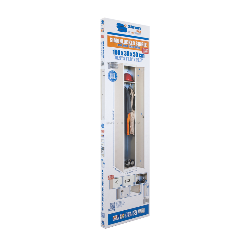 Cacifo Metálico SIMONLOCKER DIY Individual 1/1 300 Inicial Cinzento - 1800 x 300 x 500 mm