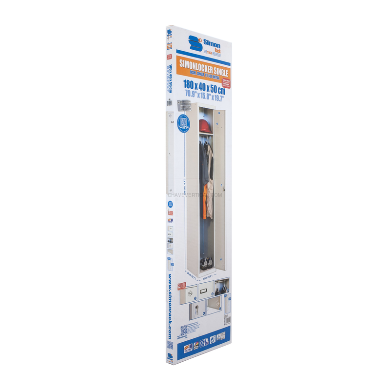 Cacifo Metálico SIMONLOCKER DIY Individual 1/1 400 Inicial Cinzento - 1800 x 400 x 500 mm