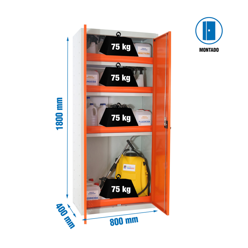 Cacifo Metálico SIMONLOCKER Montado FITOSANITARIO 180X80X40 CM Cinzento/NA - 1800 x 800 x 400 mm