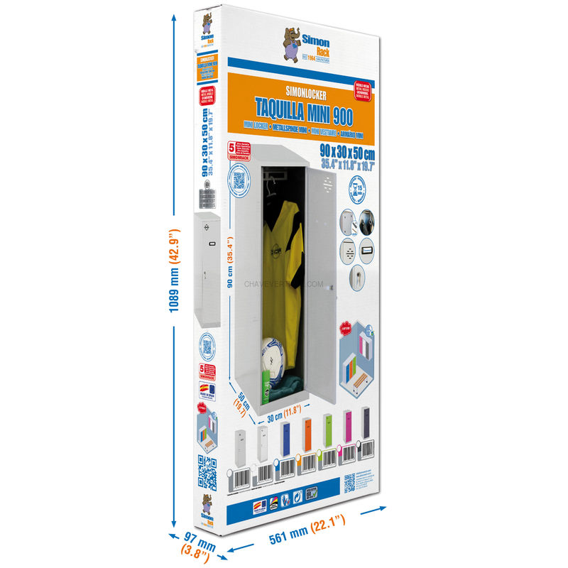 Cacifo Metálico SIMONLOCKER Montado Individual MINI 915X300X500 + Pés Branco/RO - 1015 x 300 x 500 mm