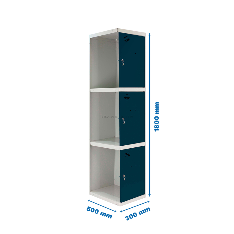 Cacifo Metálico SIMONLOCKER Profissional Desmontado 3 PUERTA 1/3 300 ADI Cinzento/AN - 1800 x 300 x 500 mm