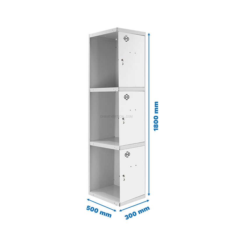 Cacifo Metálico SIMONLOCKER Profissional Desmontado 3 PUERTA 1/3 300 ADI Cinzento/Branco - 1800 x 300 x 500 mm