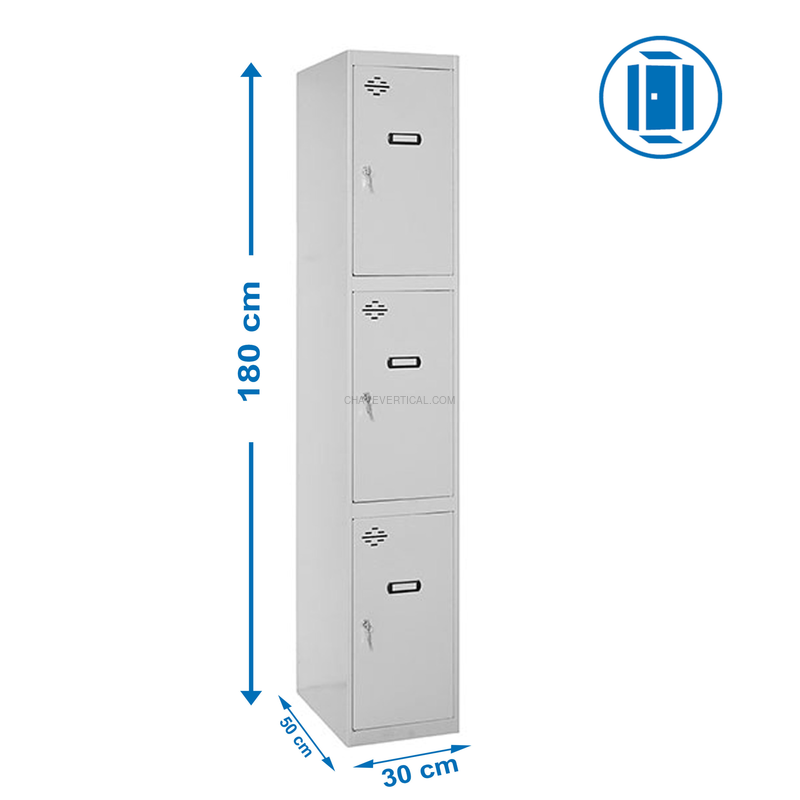 Cacifo Metálico SIMONLOCKER Profissional Desmontado 3 PUERTA 1/3 300 IN Cinzento - 1800 x 300 x 500 mm