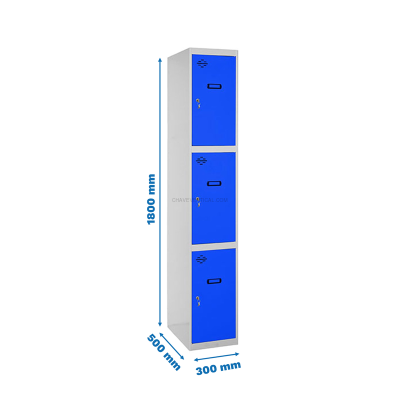 Cacifo Metálico SIMONLOCKER Profissional Desmontado 3 PUERTA 1/3 300 IN Cinzento/Azul - 1800 x 300 x 500 mm