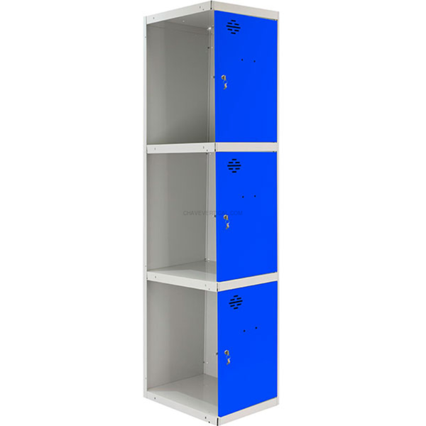 Cacifo Metálico SIMONLOCKER Profissional Desmontado 3 PUERTA 1/3 400 ADI Cinzento/Azul - 1800 x 400 x 500 mm