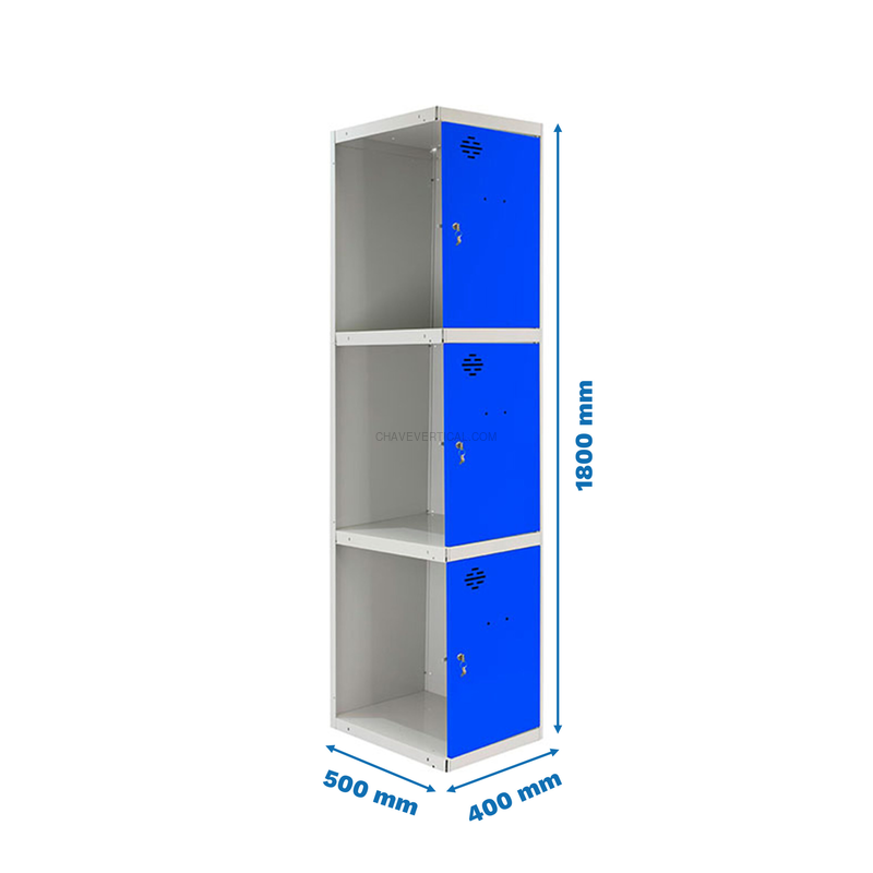 Cacifo Metálico SIMONLOCKER Profissional Desmontado 3 PUERTA 1/3 400 ADI Cinzento/Azul - 1800 x 400 x 500 mm