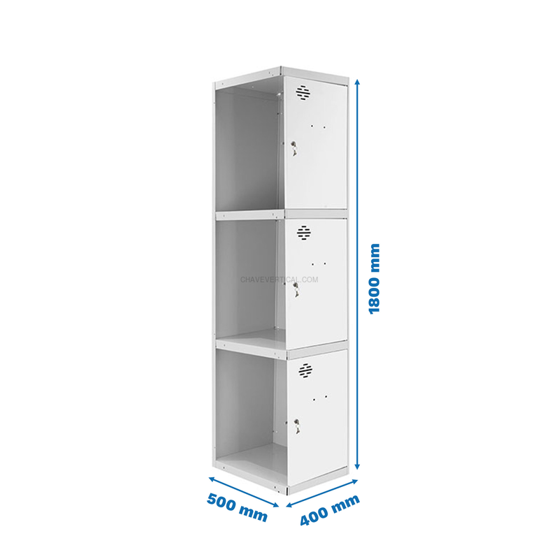 Cacifo Metálico SIMONLOCKER Profissional Desmontado 3 PUERTA 1/3 400 ADI Cinzento/Branco - 1800 x 400 x 500 mm