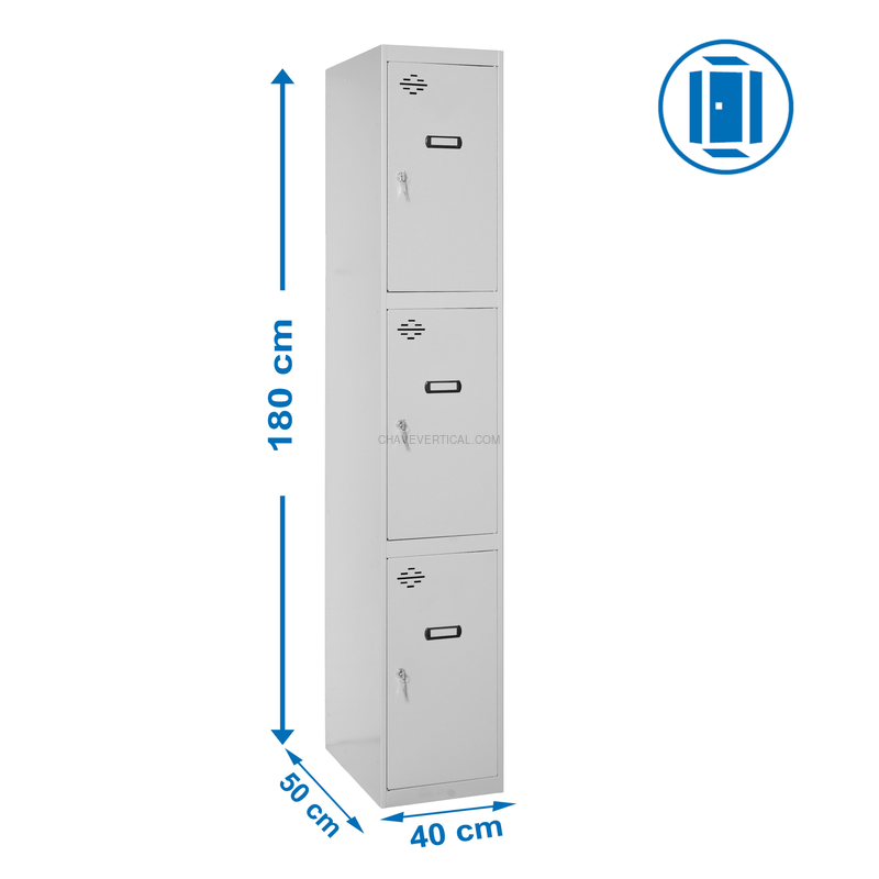 Cacifo Metálico SIMONLOCKER Profissional Desmontado 3 PUERTA 1/3 400 IN Cinzento - 1800 x 400 x 500 mm