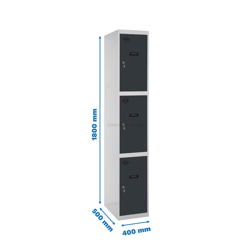 Cacifo Metálico SIMONLOCKER Profissional Desmontado 3 PUERTA 1/3 400 IN Cinzento/AN - 1800 x 400 x 500 mm
