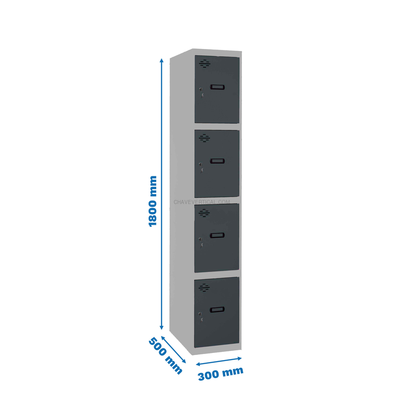 Cacifo Metálico SIMONLOCKER Profissional Desmontado 4 PUERTA 1/4 300 IN Cinzento/AN - 1800 x 300 x 500 mm