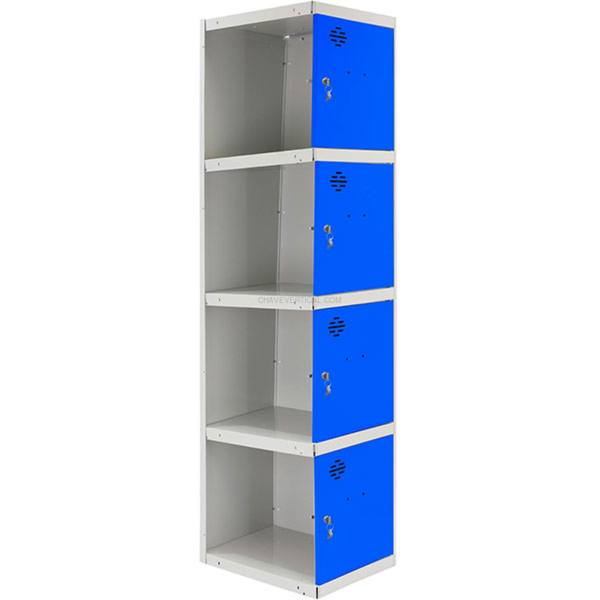 Cacifo Metálico SIMONLOCKER Profissional Desmontado 4 PUERTA 1/4 400 ADI Cinzento/Azul - 1800 x 400 x 500 mm
